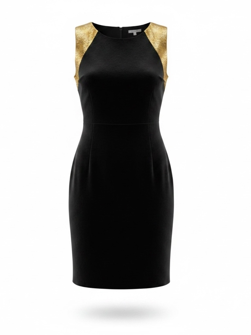 NY Collection 1X black stretch velvet gold shoulder sleeveless scoop neck dress